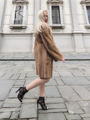 Pastel brown mink fur stroller jacket three-quarter view with smooth fur texture