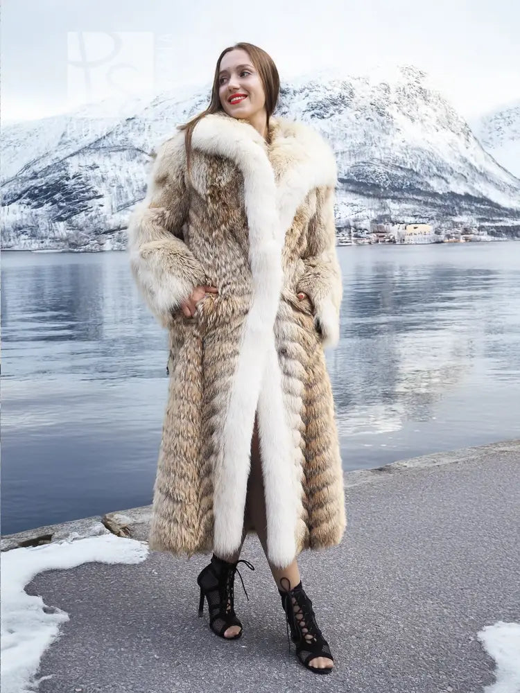 Coyote Fur Coat Coats White Fox Trim Shawl Collar S