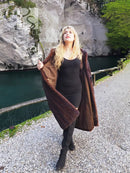 Vintage mink fur coat, dark brown, wide cape-like sleeves and straight open hem