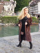 Vintage mink fur coat, dark brown, relaxed mid-length with textured fur lining