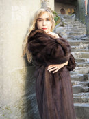 Vintage mink fur coat, dark brown, full sleeves and open front with shawl collar
