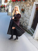 Black mink fur coat with wide fur collar and long sleeves