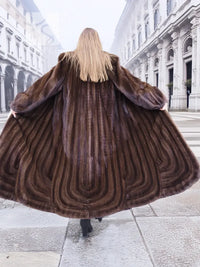 Designer Luxurious Mahogany NAFA Mink Fur Coat By Alfred Sung 52" Long M