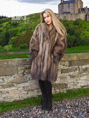 Fisher sable fur coat with long sleeves and textured brown fur