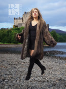 Fisher Sable fur coat, hooded brown fur with open front and long full sleeves