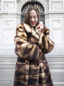 Women’s vintage faux fur coat in dark brown and cream horizontal stripe pattern