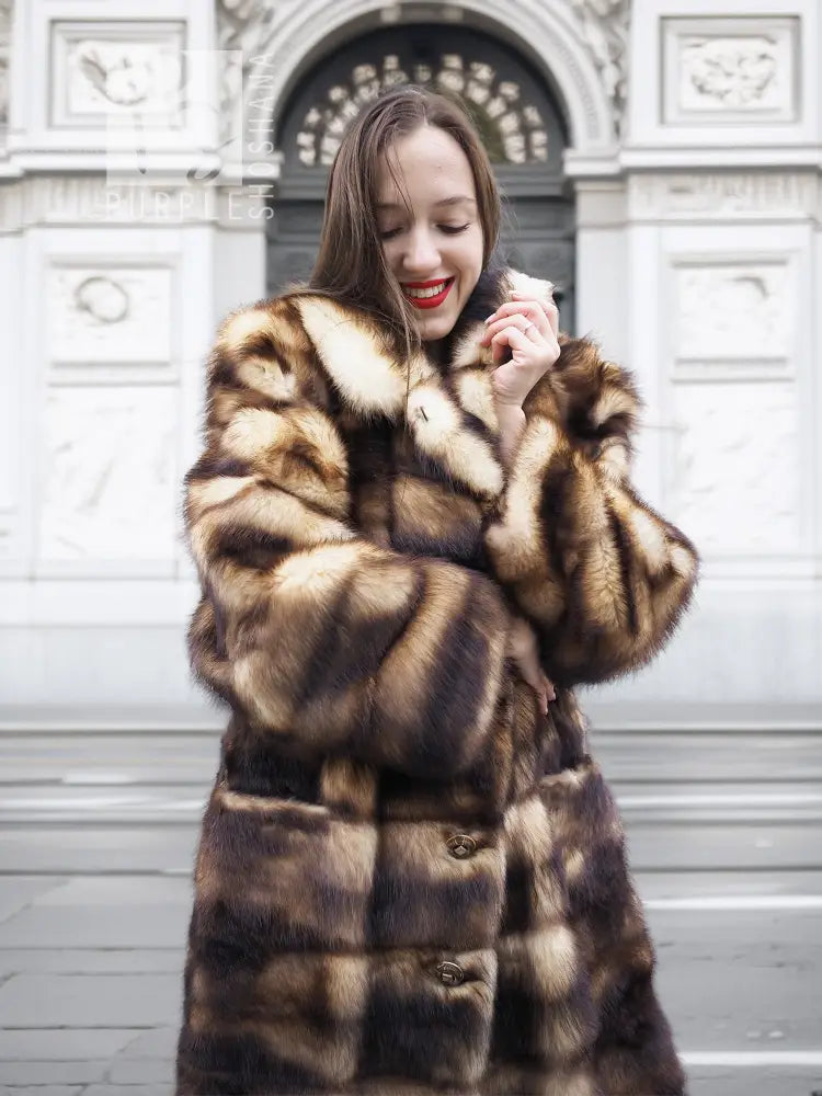 Fitch Vintage Fur Coat - Horizontal Design | Silk Lining – Purple