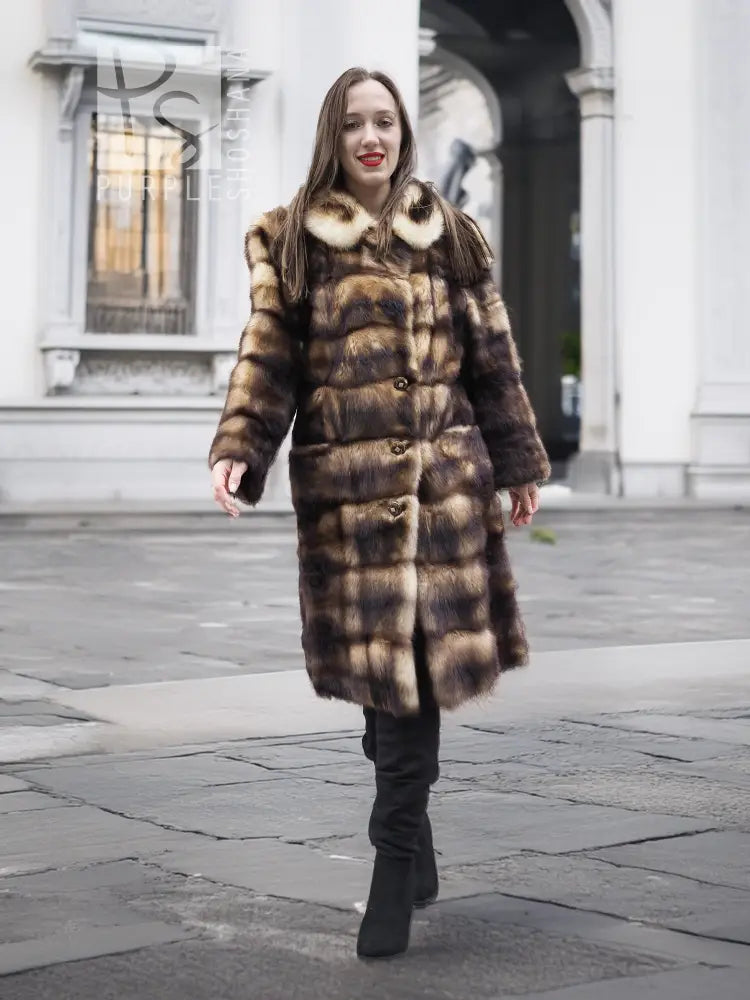 Fitch Vintage Fur Coat - Horizontal Design | Silk Lining – Purple