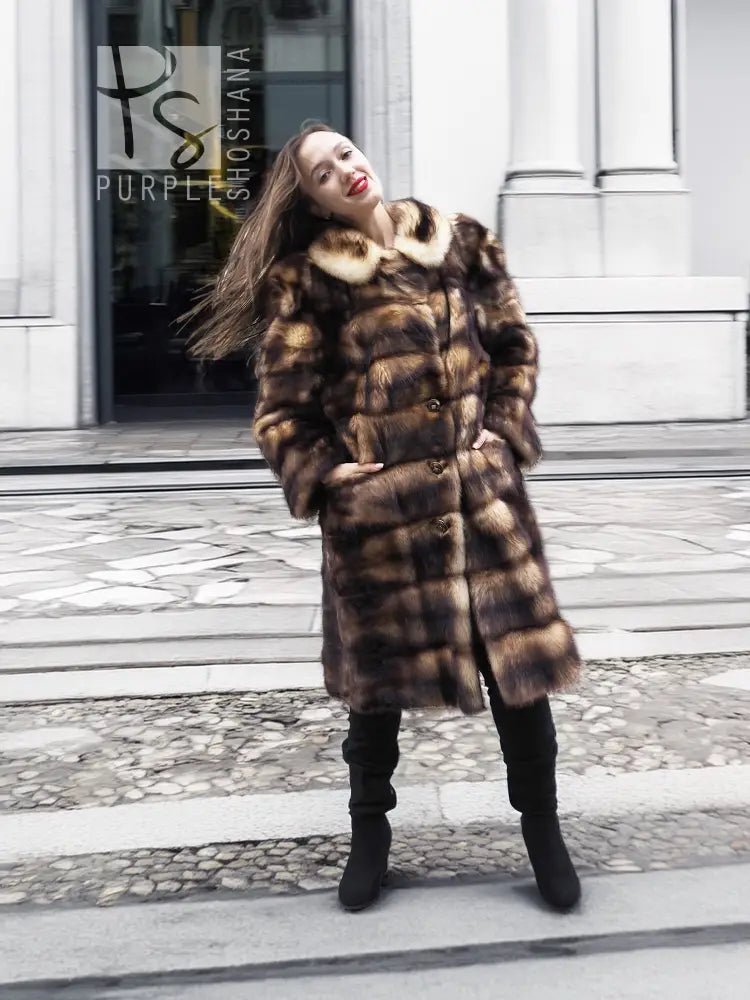Fitch Vintage Fur Coat - Horizontal Design | Silk Lining – Purple