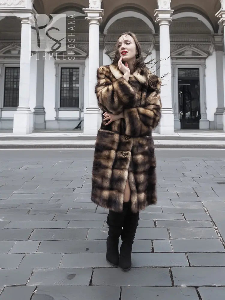 Fitch Vintage Fur Coat - Horizontal Design | Silk Lining – Purple