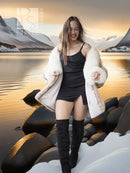 Frosted Ember coyote fur jacket with shadow fox, cream fur, wide cuffs, open front