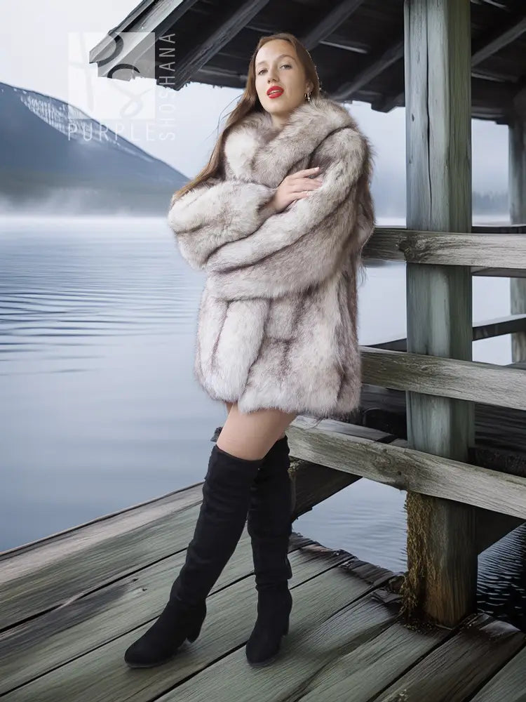 "Glacier Nocturne" – Dramatic Blue Fox Fur Coat with Sculptural Collar & Arctic Flair