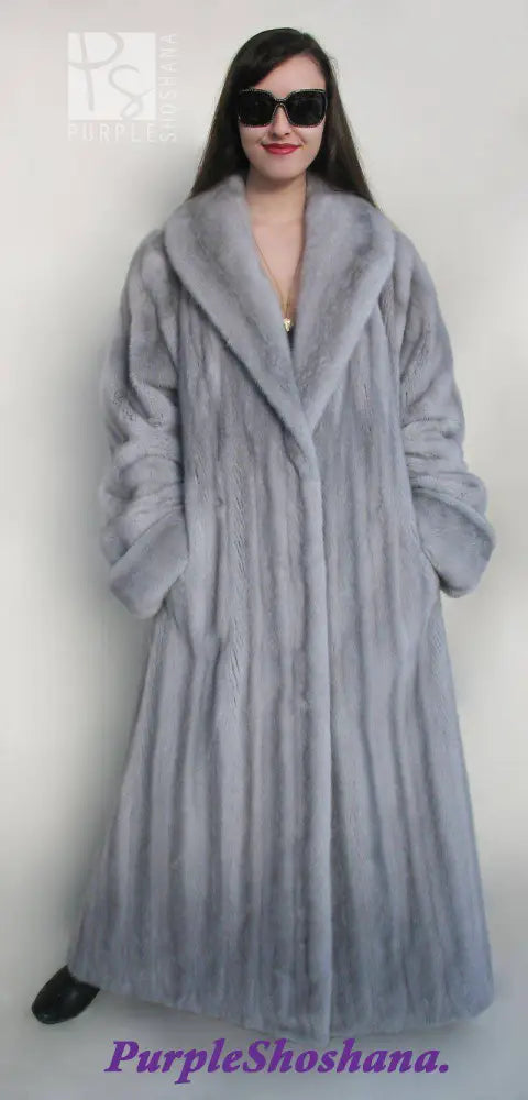 Women's silver-gray mink fur coat, open front with long sleeves