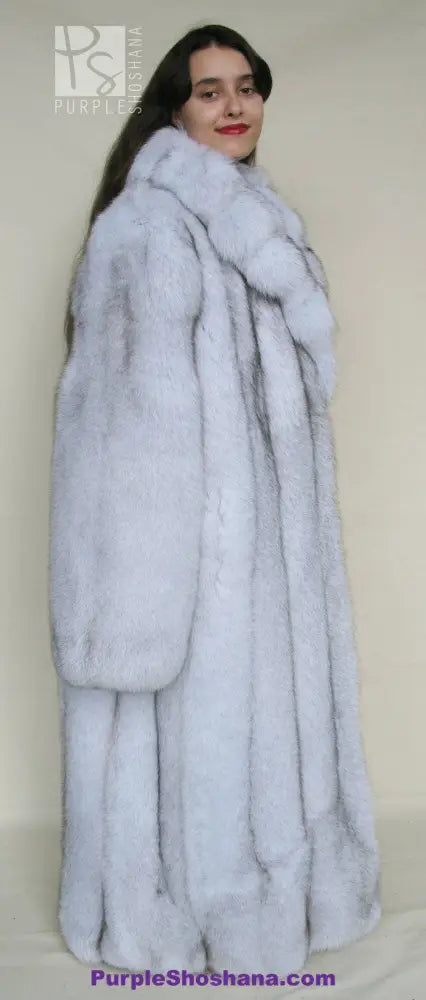 Gorgeous Plush Blue Fox Solid Silver Fur Coat Stroller M/L/XL  Made in Canada