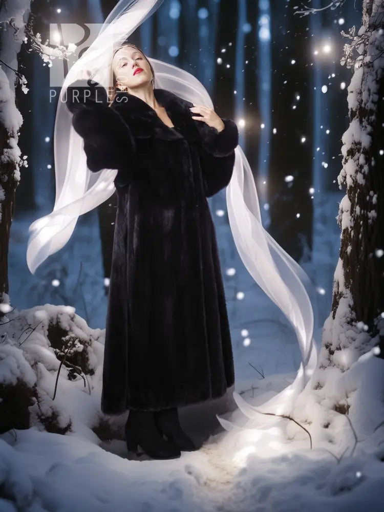 Heavenly Ascent – Black Velvet Soft Hooded Mink Silk Lining 50" Long