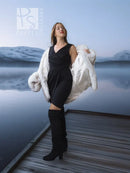 Pale white fox fur coat with shawl collar, open front and voluminous cuffs