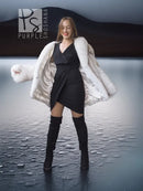 Pale white fox fur coat with shawl collar, open front with wide sleeves