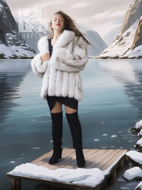 "Ice Blossom" – Pale Blue Fox Fur Coat – Shawl Collar & Lavish Volume