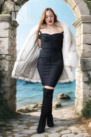 Ivory faux fur jacket draped with long sleeves and fluffy open front