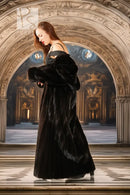 Black mink coat from the back with full length skirt and raised collar