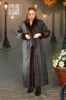 Reversible mink coat, dark outer side with smooth water-repellent look and belted waist