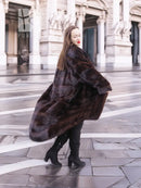 Dark mink fur coat with broad horizontal panels and open front