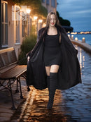 Black mink long coat with wide sleeves and layered silhouette