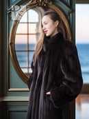 Black mink long coat with rounded fur collar