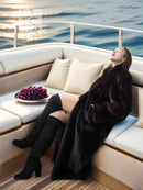 Black mink long coat with plush collar