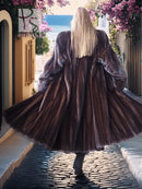Black mink coat shown from back, full length with flared hem