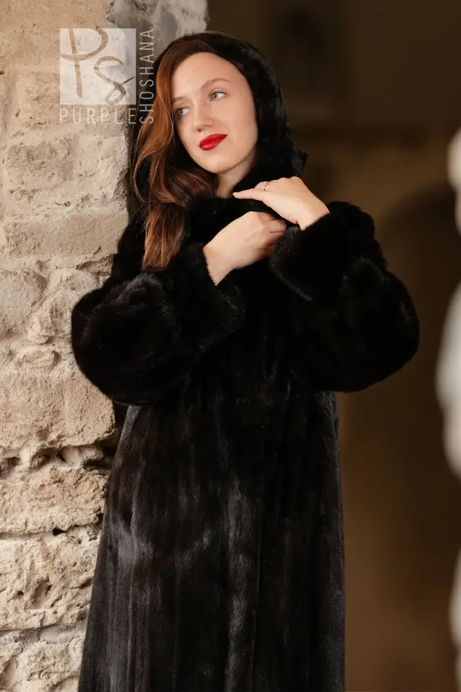 Midnight Muse – Black Hooded Mink Coat | Purple Shoshana – Purple