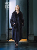 Black mink coat with V-neck and relaxed fit, front view