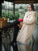 Vintage pearl mink fur coat, long cream fur with open front and roomy sleeves