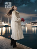 Vintage pearl mink fur coat, long cream design with wide collar and full sleeves