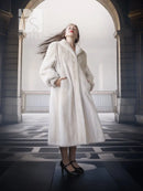 SAGA Pearl Mink Fur Coat, light ivory, full front view with open hooded collar