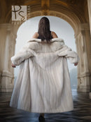 SAGA Pearl Mink Fur Coat, light ivory, back with plush hood and roomy fit