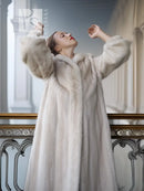 SAGA Pearl Mink Fur Coat, light ivory, hooded neckline with full-length sleeves