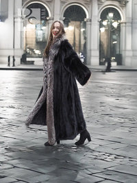 NAFA Female Black Mink Coat With Silver fox Collar L/XL