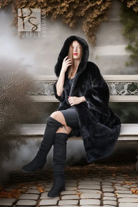 "Noir Obscura" – Black Diamond Hooded Female Mink Coat