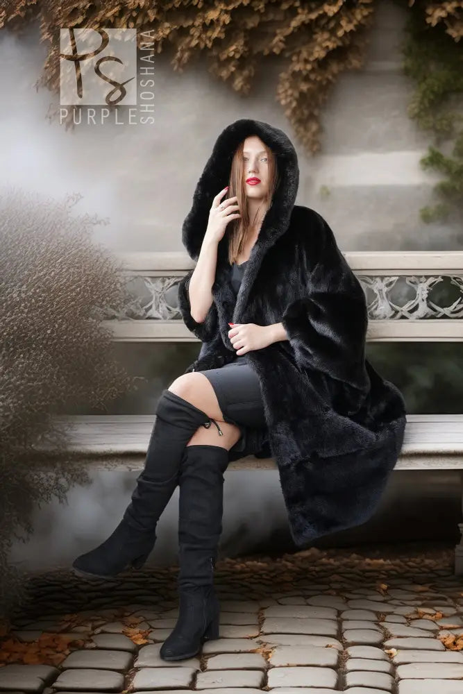 "Noir Obscura" – Black Diamond Hooded Female Mink Coat
