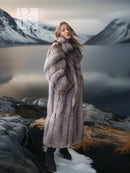 Northern Light fox-fur coat with shawl collar, long and full-length