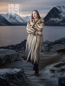 Vintage fur coat, long beige-and-brown striped fur with wide collar