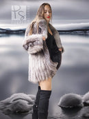 Platinum silver fox fur coat with short sleeves and side pocket detail