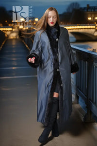 "Paris Noir" – Reversible Black Mink Fur Coat | Full Length Fur & Fabric Coat