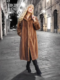 Pastel Autumn Haze Brown Mink Fur Coat Coats L