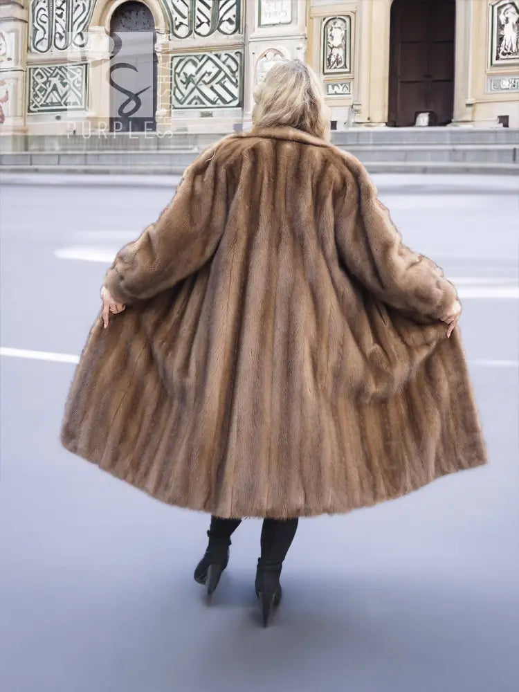 Women’s brown mink fur coat, hooded back with flared hem