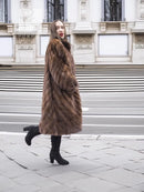 Pastel swing mink fur coat, L/XL, dark brown fur with vertical directional lines