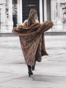 Pastel swing mink fur coat, L/XL, dark brown fur coat back view, voluminous sleeves
