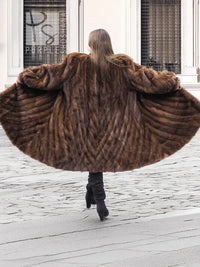 Pastel Swing Mink Directional Design Fur Coat L/XL