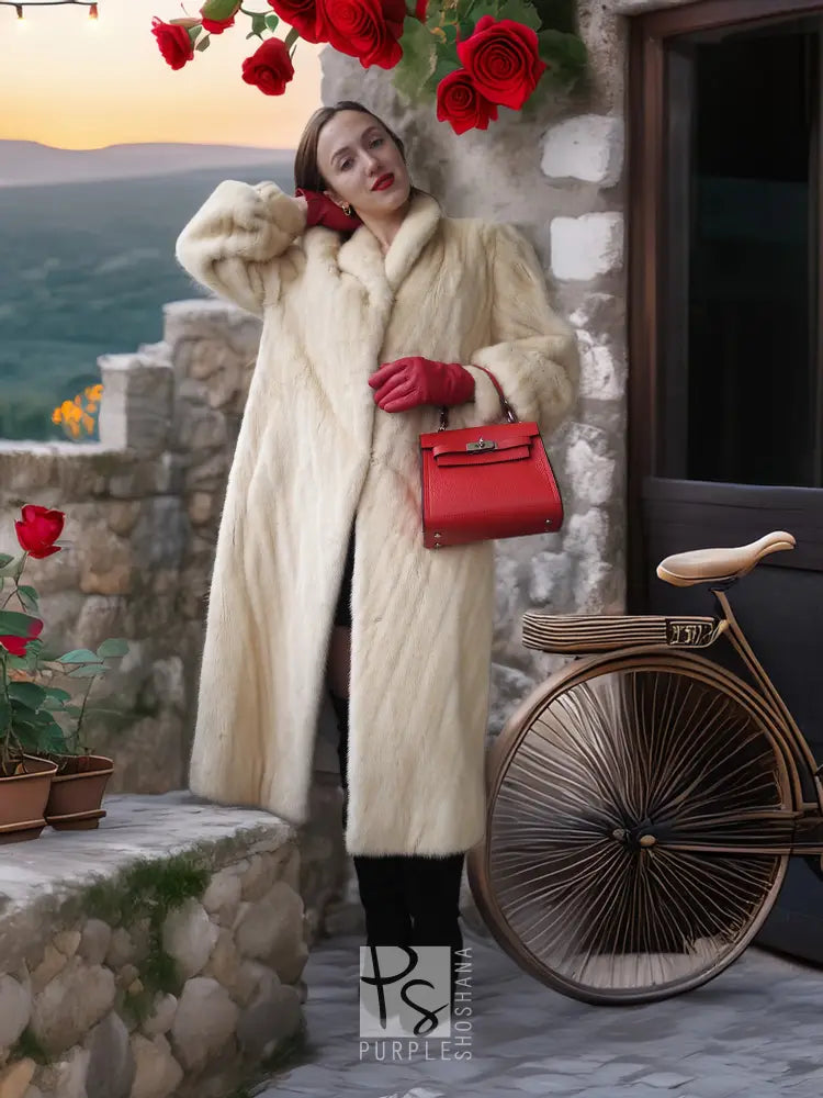 “Pearl Rêverie” —  Vintage Golden Pearl Mink Fur Coat Diagonal Design